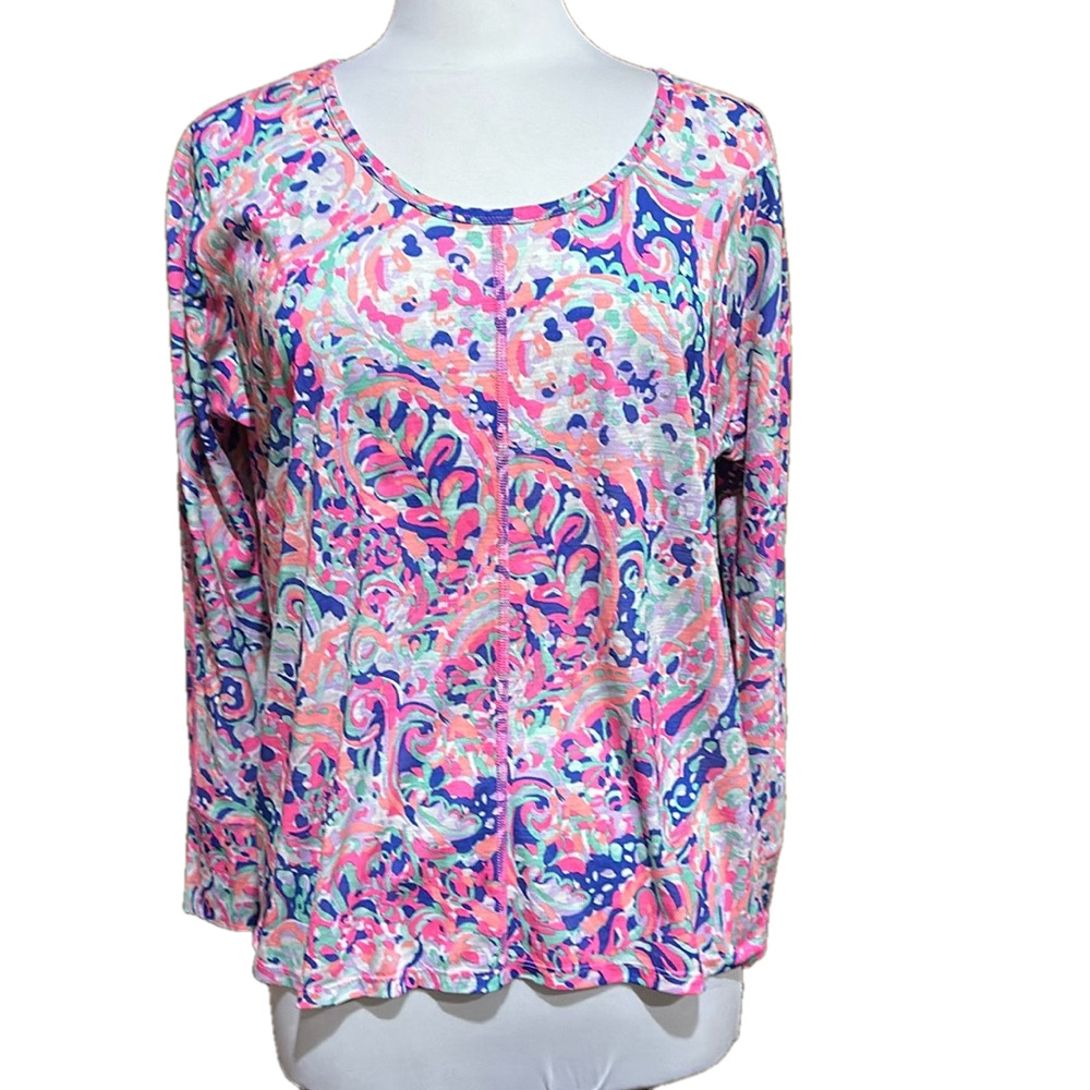Lilly Pulitzer Women's Luxletic Pink Paisley Long Sleeve Top Size S - EUC